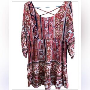 UMGEE Paisley Print Women's Dress - Red White Pink - SIZE S